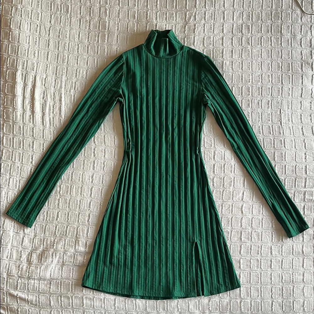 Reformation Green Ribbed Dress